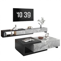 Ensemble de meubles de luxe : Tables basses et meuble TV rétractable moderne et réglable pour salon, avec tiroir