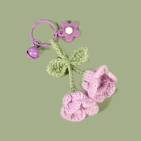 Vente chaude femmes fille au crochet carillons éoliens fleur en peluche porte-clés à la main Crochet Rose porte-clés