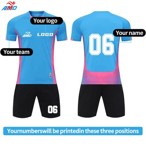Kustom Set Jersey sepakbola biru Retro untuk dewasa & anak-anak Kit seragam tim sepak bola pria kosong termasuk celana pendek - Product Image 5