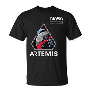 Camiseta con parche de la misión Artemis de la NASA, negra, unisex para adultos - Product Image 1