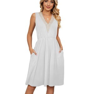 <span class=keywords><strong>Vestidos</strong></span> Cortos Casuales de Color Sólido para Mujer, Vestido Midi de Línea A, Elegante, Vintage, para Verano - Product Image 2