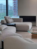 Canapé d'angle en forme de L SENGU en bois avec revêtement en chanvre et rembourrage en éponge, design minimaliste italien, traitement sans repassage, pour salon