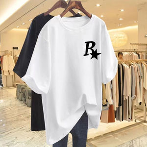 T-shirt Femme Nouvelle Collection Personnalisée 100% Coton Imprimé Floqué/Batik Manches Courtes Coupe Ample Respirant Anti-Plis 180g Vente en Gros - Product Image 4