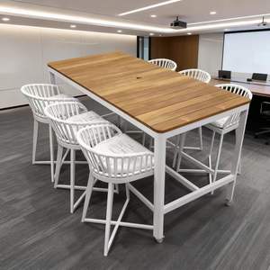 סט בר מלבני מודרני מעץ טיק ומסגרת ברזל לחדרי ישיבות וברים עם גלגלים, עמיד וידידותי לסביבה - Product Image 1