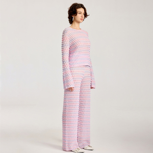 लाउंज नरम पोशाक स्वेटर पैंट महिलाओं गुलाबी स्वेटर मल्टीकोटेड बुना स्वेटर सेट - Product Image 6