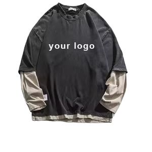 T-shirt en coton tricoté décontracté à logo personnalisé du fabricant OEM, coupe oversize à épaules tombantes, imprimé double couche, manches longues - Product Image 4