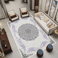 Tapis de grande surface de style rétro classique à motif floral blanc européen, en fibre de polyester, antidérapant, lavable en machine