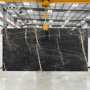 GOLDTOP Jet <b>Black</b> Ground Golden Vein Quarry Owned Mirror Finish Edge Checked Counter Top Grade <b>Black</b> Lava Oro Granite Slabs - Product Image 1
