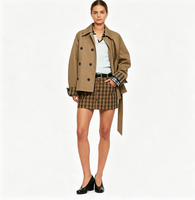 Manteau Trench Court Populaire pour Femme, Coupe-Vent Uni à Double Boutonnage avec Ceinture, Ample, pour Voyage et Quotidien, Vêtement d'Extérieur OEM