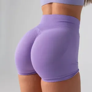 Shorts de sport sans couture pour <span class=keywords><strong>femme</strong></span> <span class=keywords><strong>avec</strong></span> logo personnalisé, effet froncé aux fesses, contrôle du ventre, leggings courts unis, shorts de yoga doux pour la peau - Product Image 3