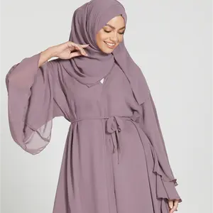 אפור סגול שיפון וילון עם מרענן מוסלמי שמלת עיצוב