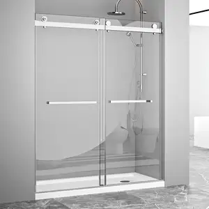 SGCC Tempered Glass Frameless Double Sliding Shower Door For Bathroom Hotel