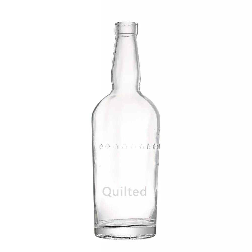 Desain Produsen Minuman Keras Botol Kaca Kustom Botol Kosong Whiskey Bening 700Ml Vodka 70cl