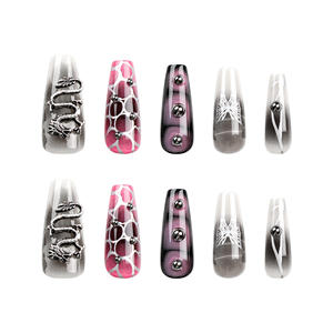 2023 Popular largo acrílico falso Nail Art Press-On <span class=keywords><strong>uñas</strong></span> de los pies diamantes de imitación precio bajo diseño de <span class=keywords><strong>Halloween</strong></span> niñas ataúd privado dedo - Product Image 6