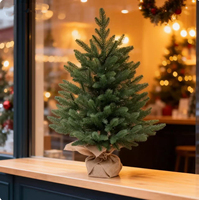 Sapin de Noël Artificiel, Décoration de Noël pour Bureau, Plastique Vert avec Base en Lin, Idéal pour Vitrine et Comptoir