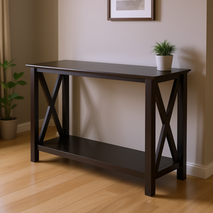 Xola <b>Console</b> <b>Table</b> Solid Wood Cross Base <b>Storage</b> Shelf Modern Design Living Room Furniture - Product Image 2