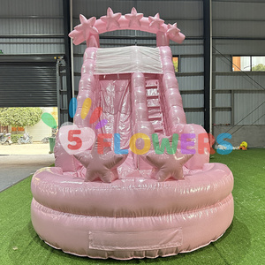 Toboggans gonflables avec <span class=keywords><strong>piscine</strong></span> pour adultes enfants <span class=keywords><strong>étoile</strong></span>s <span class=keywords><strong>belle</strong></span> glissade d'eau gonflable rose brillant avec ventilateur - Product Image 2