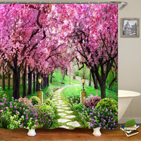 Rideau de douche en polyester imperméable pour salle de bain personnalisé en 3D avec impression de paysage de fleurs colorées pour la décoration de la maison