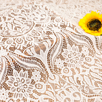 Tissu en dentelle Chantilly française blanche tissée à cordon, effet cils, écologique, extensible, polyester/nylon, de luxe, sexy, floral, pour mariage