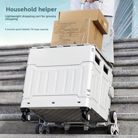Chariot de courses pliable - Style japonais, en plastique, capacité 30L pour supermarchés et usage domestique ; Chariot compact pour monter les escaliers