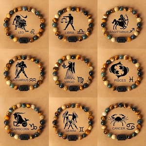 Pulsera de Piedras Naturales de Ojo de Tigre, 12 Signos del Zodiaco, Regalo de Astrología <span class=keywords><strong>para</strong></span> Cumpleaños, <span class=keywords><strong>para</strong></span> Mujeres y Hombres, Éxito de Ventas Internacional - Product Image 1