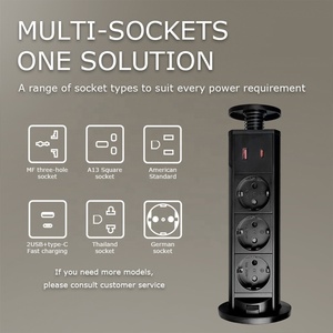 Enchufe <span class=keywords><strong>de</strong></span> escritorio elevable <span class=keywords><strong>de</strong></span> color negro y plateado con triple toma <span class=keywords><strong>de</strong></span> corriente alemana y puertos <span class=keywords><strong>de</strong></span> carga rápida USB PD20W - Product Image 3
