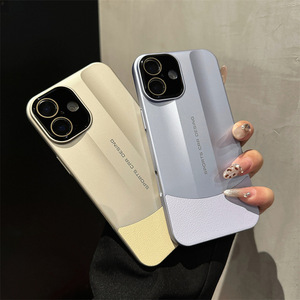 Colore opaco blocco per <span class=keywords><strong>iPhone</strong></span> 16 custodia per telefono <span class=keywords><strong>iPhone</strong></span> <span class=keywords><strong>11</strong></span> 12 13 14 15 16 desert <span class=keywords><strong>gold</strong></span> splicing in pelle texture custodia rigida - Product Image 2