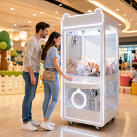 Machine à griffes en verre transparent avec roues, à monnayeur, pour attraper les peluches, avec effets lumineux néon et oreilles de chat, jeu d'arcade ludique à prix