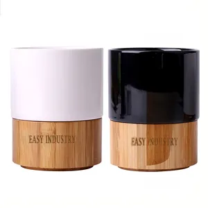 Taza de café con logotipo personalizado, tazas de cerámica personalizadas con fondo de madera, diseño magnético fuerte, tazas redondas de cerámica