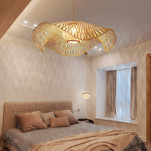 Chinese Style Bamboo Chandelier Round E27 LED Pendant <b>Light</b> For Tea Room Zen Living <b>Space</b> - Product Image 3