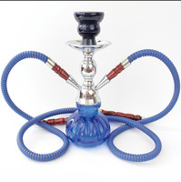 Bestseller transfrontalier : Ensemble chicha arabe à double tube, design métallique, finition miroir, format compact, portable, avec une forte production de fumée