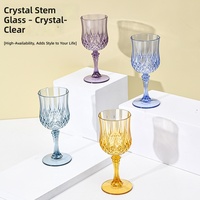 Verres à vin en plastique vintage incassables, gobelets colorés, flûtes à champagne, verrerie acrylique à pied diamanté pour mariage, fête, extérieur