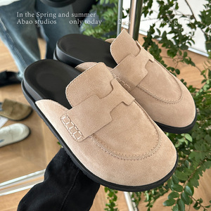 Chaussures demi-glissantes en cuir de vachette véritable pour femmes Bockeno semelle épaisse douce paresseux pour pantoufles pour printemps été usage domestique - Product Image 1