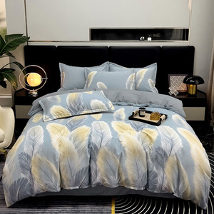 Parure de lit 100 % coton brossé épais, style luxe, housse de couette, drap plat, 3 ou 4 pièces, linge de lit chaud pour l'automne et l'hiver - Product Image 2
