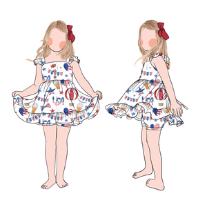 4 juillet été à volants manches filles tunique haut short ensemble avec mignon imprimé princesse bébé vêtements costumes - Product Image 4