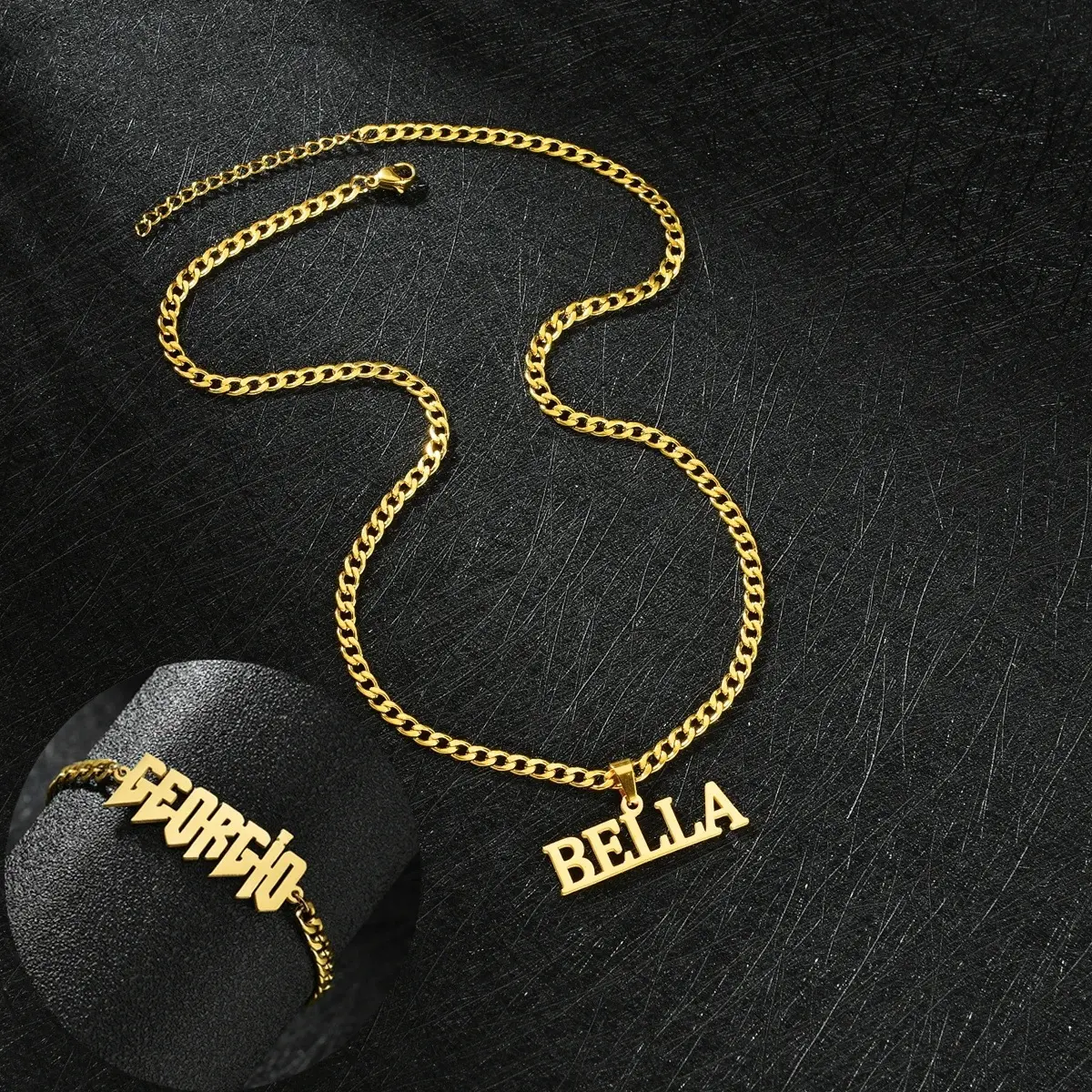 Lateefah nombre personalizado Hip Hop letra personalizada collar pulsera cadena cubana Acero inoxidable Jeweley conjunto para regalo de pieza