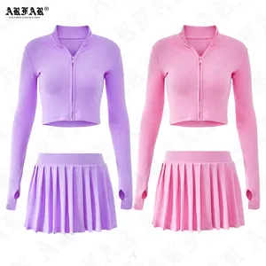 2 Piece Set Women Pure Color Mini Skirts Women Sexy Casual Comfy Cropped Shirt Pleated Skirts Women