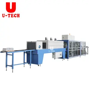 New tech Full Automatic half tray shrink wrapping pack machine Plastic Bottle Beer Can film packing machine connect filling line