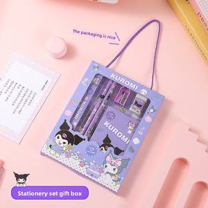 Ensemble de papeterie de dessin animé Kuromi Cinnamoroll transfrontalier très populaire, emballage cadeau haut de gamme, règle, crayon en bois, 18,5x14cm, petit format - Product Image 3