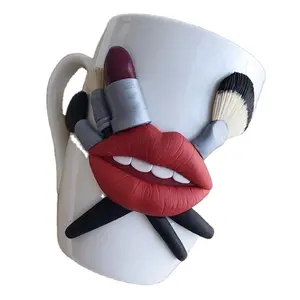 现代设计化妆品图案性感红唇聚合物粘土礼品杯