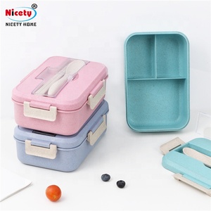 BPA Free Biodegradable Wheat Straw Lunch Box Bento with Dividers and Cutlery Set
