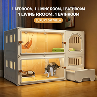 Villa pour chat respirante multicouche avec tiroir intégré et bac à litière, maison pour chat extra-large pour le repos et les activités des animaux domestiques