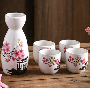 Juego de botellas de <span class=keywords><strong>vino</strong></span> de sake de cerámica japonesa, 4 tazas, caja de regalo - Product Image 1