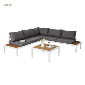 Juego de muebles modernos de aluminio para Patio exterior, conjunto de mesa y sofá esquinero para jardín