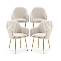 Chaise de salle à manger, siège d'appoint moderne en velours beige, fauteuil, pieds de support en métal doré équipés d'un coussin moelleux, meubles de décoration confortables