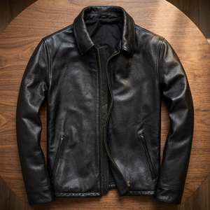 BS International NA194 100% Black Genuine Leather Unisex <b>Racer</b> <b>Jacket</b> Waterproof Windproof Breathable Casual Winter Canvas - Product Image 1