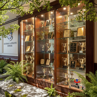Vitrine murale personnalisée en bois pour trophées et récompenses, avec étagères en verre, pour salle scolaire