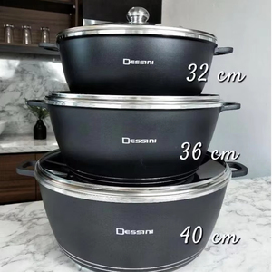 단조 쿡웨어 세트 6종 화강암 코팅 논스틱 알루미늄 냄비 32cm 36cm 40cm 고급 주방용품 전문가용 - Product Image 1
