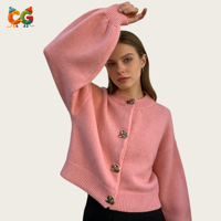 CG Factory Direct – Cardigan en maille unie à col rond pour femme avec poignets asymétriques et boutons – Fournisseur en gros