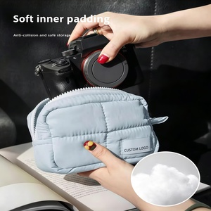 <span class=keywords><strong>Pochette</strong></span> de maquillage personnalisée avec logo, en coton doux matelassé, fermeture éclair, portable, petite, pour femmes, vente en gros - Product Image 2